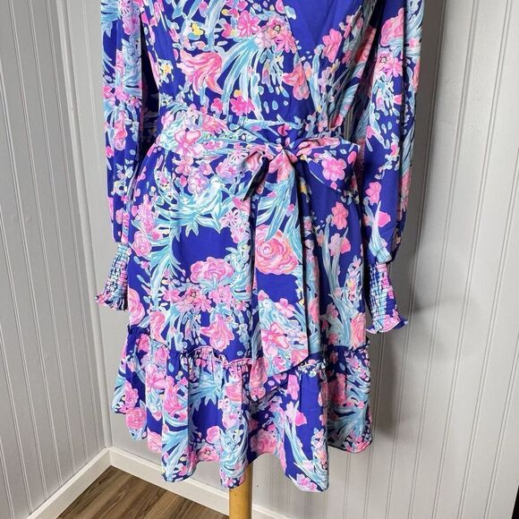 Lilly Pulitzer Sz 8 Rosie Stretch Dress Womens Navy Turquoise Pink Belted NICE - Picture 5 of 16